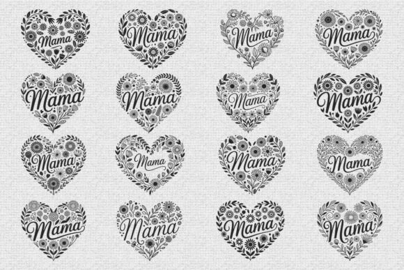 Mama Heart Flowers SVG Bundle For Real Embroidery